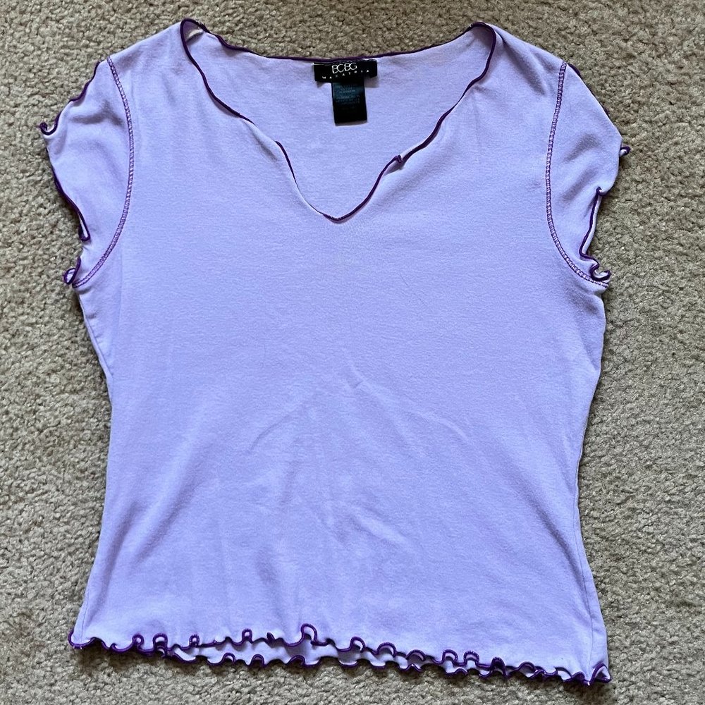 BCBG Knit Lavender Flutter Sleeves with Slit Top